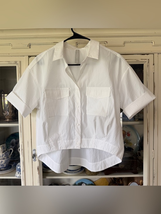 Athleta Tops - Athleta White Short-Sleeve Button-Down Shirt